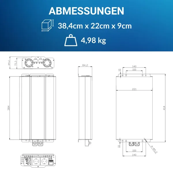 Supervolt 2000W Wechselrichter Abmessungen