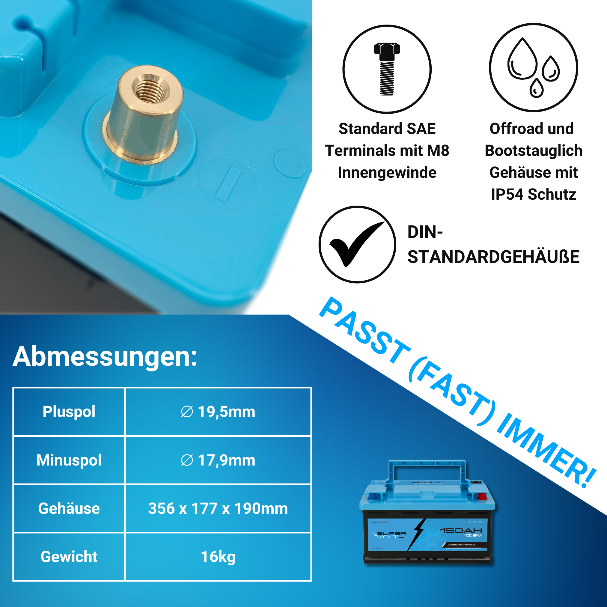 1_SX-SE-150-Supervolt-12.8V-150-Ah-LiFePO4-Bluetooth-Hautbild-DIN-Gehaeuse