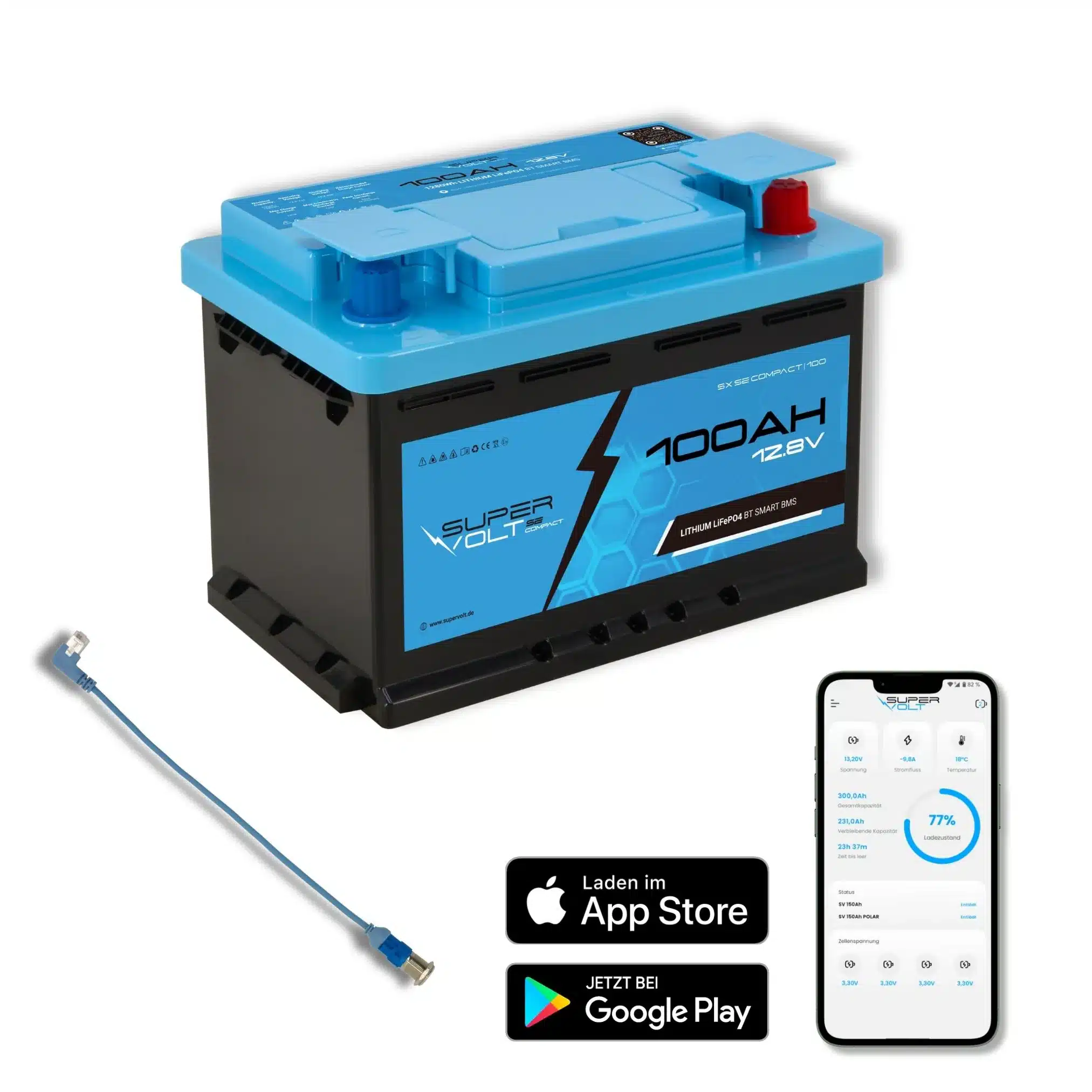 Supervolt SE Compact LiFePO₄ 12,8V 100Ah Lithium Batterie – Smart BMS & Bluetooth